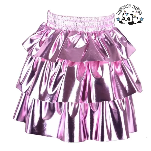 LEZONKIDS - Saias customizáveis para meninas novas moda verão cool metálico elástico cintura curta show festa para 2-14 anos de idade